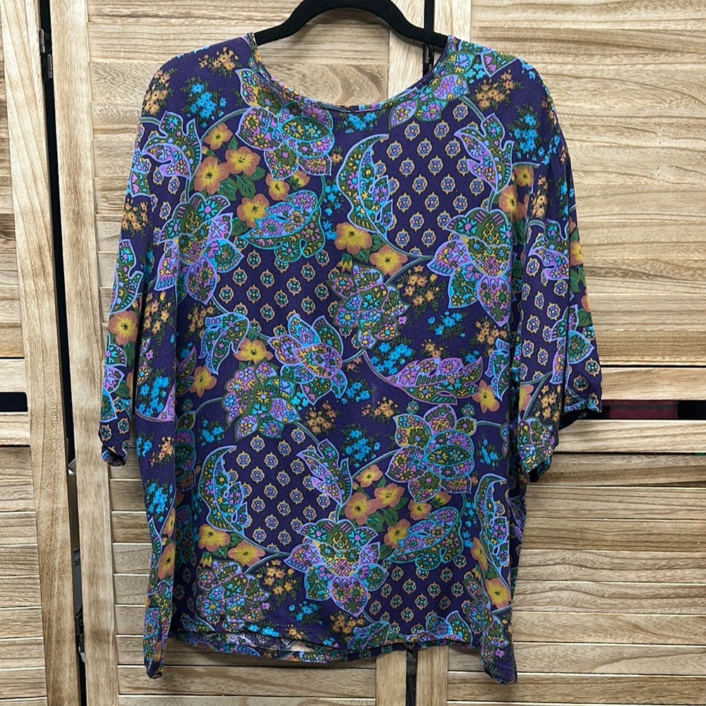 Vintage JW Brinkley botanical graphic rayon blouse